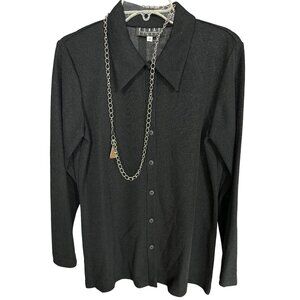 Vtg Kenar Studio Womens Size 10 Black Button Front Blouse Top with Necklace New